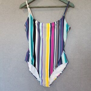 Anne Cole Womens Barcode  Multicolor Vertical Stripe One Piece Swimsuit Size 16